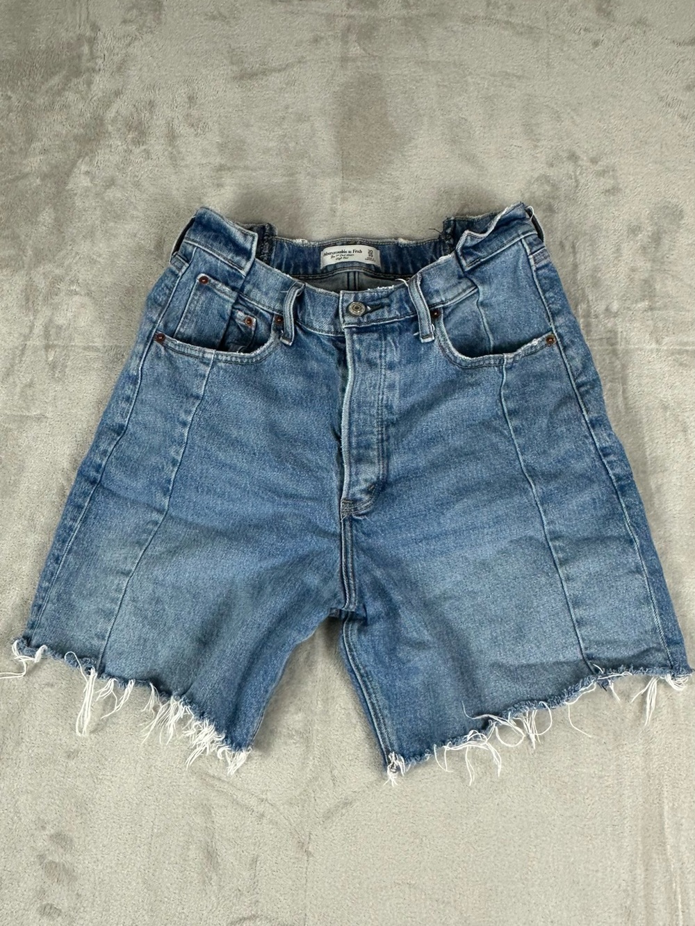 Abercrombie & Fitch Distressed Blue Denim Dad Shorts